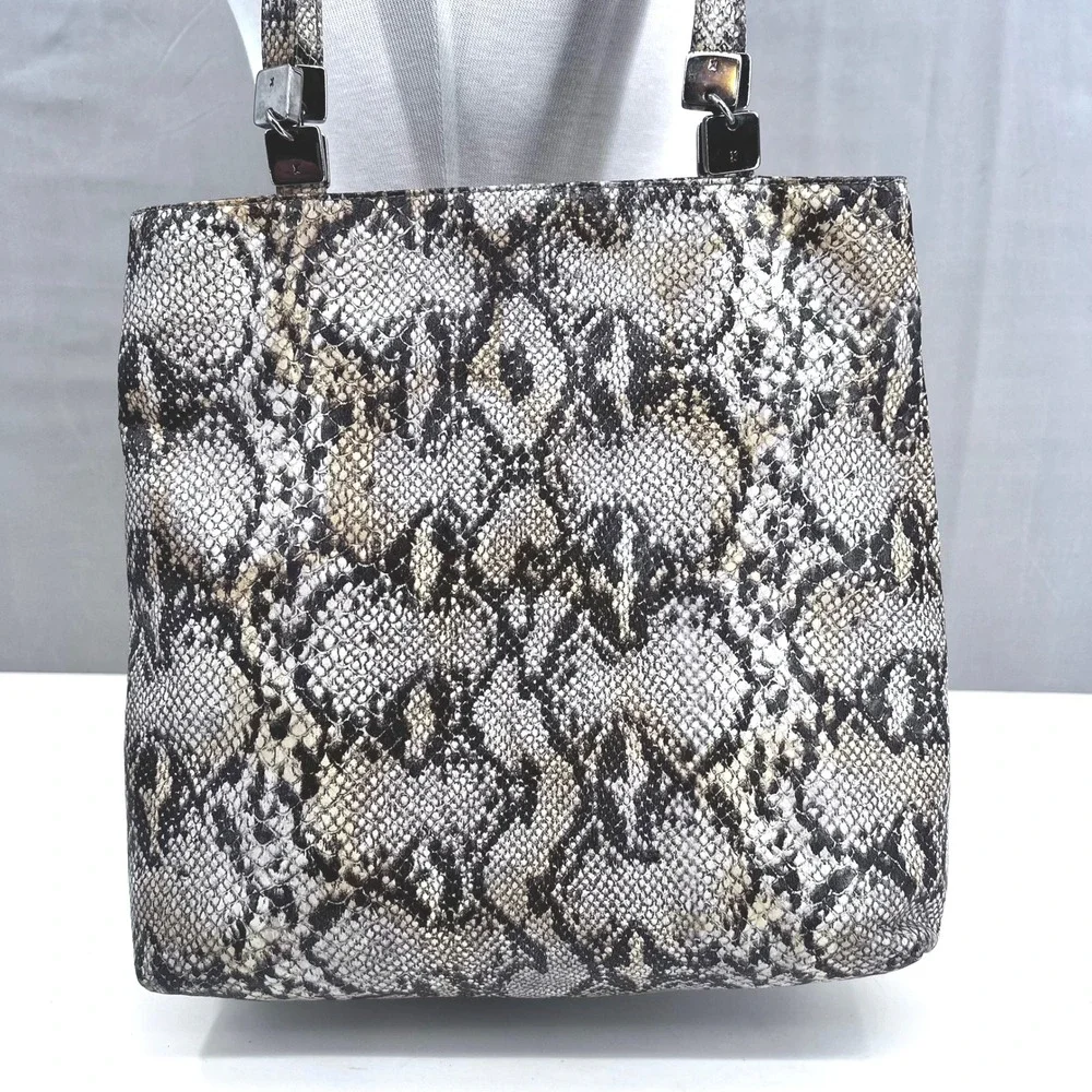 Vintage Paloma Picasso‎ Snakeskin Print Leather Shoulder Tote Bag Italy 90's
